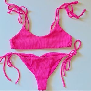 Beachriot Hot Pink Ribbed Bikini